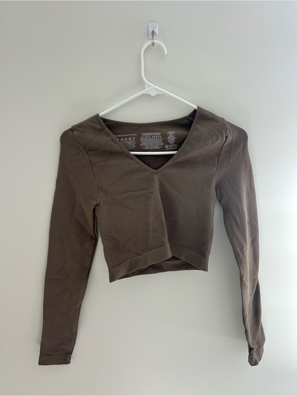 Primark Brown V-Neck Long Sleeve Cropped Top